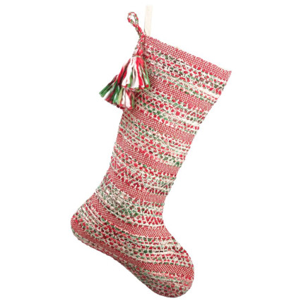 20" Yarn Stocking w/Tassels - Red & Green