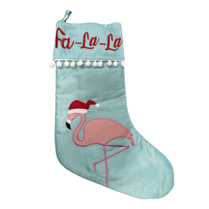 FaLaLa Flamingo Stocking on Blue