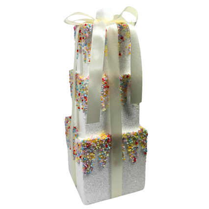 12" Beaded Stack Cake Ornament-White