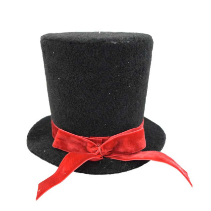 5" Small Black Top Hat w/Red Bow Ornament