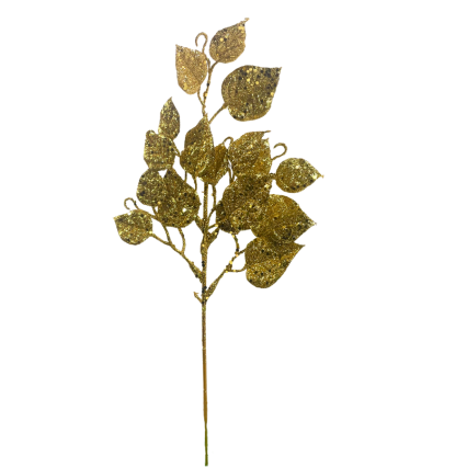 13" Golden Glitter Leaf Pick