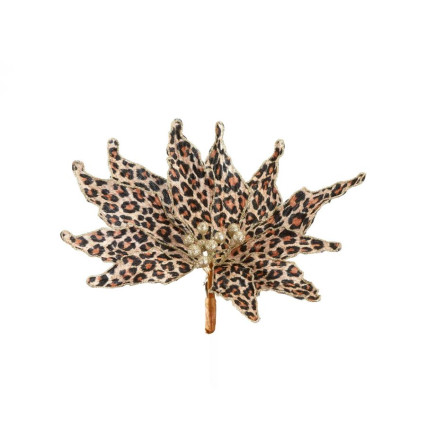 11" Leopard Glittered Edge Poinsettia Clip