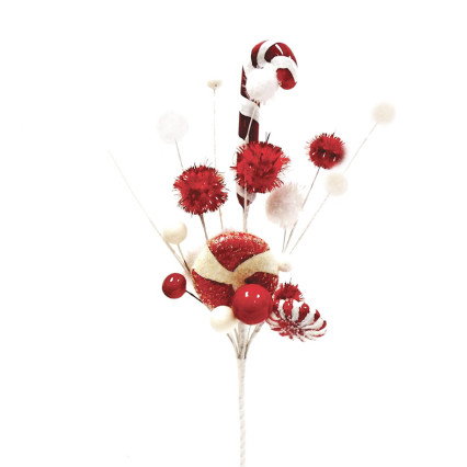 11.5" Candy Cane Pom Pom Pick - Red/White