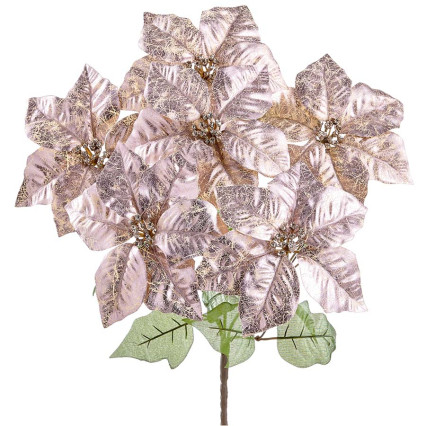 18.5" Metallic Poinsettia Bush - Champagne