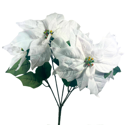 19" White Poinsettia Bush