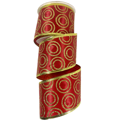 2.5" x 10yd Red & Gold Double Halo Ribbon