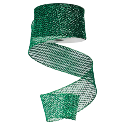 2.5" x 10yd Emerald Green Glitter Mesh Ribbon