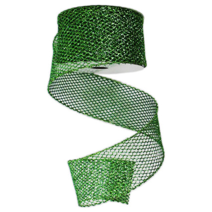 2.5" x 10yd Bright Green Glitter Mesh Ribbon