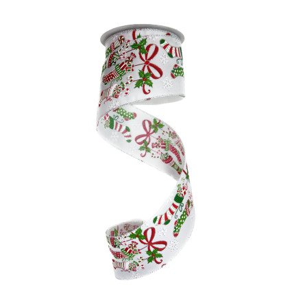 2.5"x10yd Glitter Stockings on White Ribbon