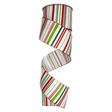 2.5"x10yd Red White Green Stripe w/Glitter Ribbon