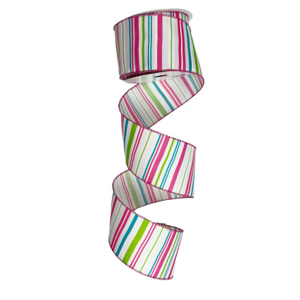 2.5"x10yd Pink Lime Turquoise w/Glitter Ribbon