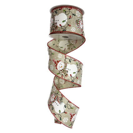2.5"x10yd Glitter Snowman w/Lights on Natural Ribbon
