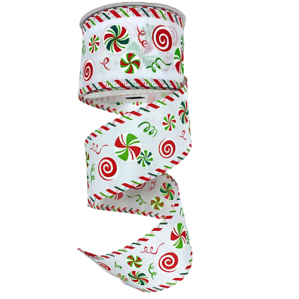 2.5" x 10yd Red, Green, & White Peppermint Candy Ribbon
