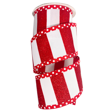 2.5" x 10yd White & Red Vertical Stripe Ribbon