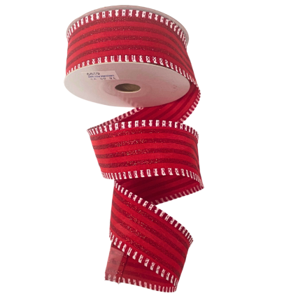 1.5" x 10yd Glitter Red Horizontal Stripes on Red Ribbon
