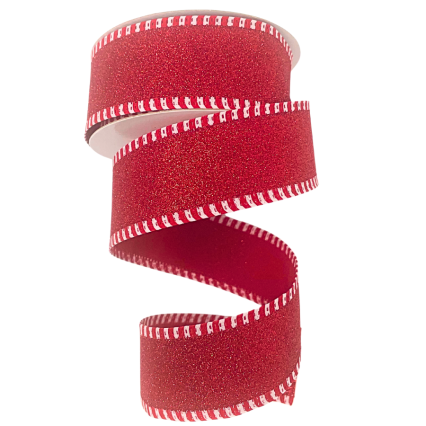 1.5" x 10yd Red Glitter Ribbon w/ Gingham Stripe Border