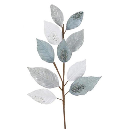 28.5" Velvet Magnolia Leaf Spray -Blue-Silver-Grey