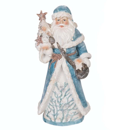 10" Resin Coastal Glitz Santa Figurine - Holding Tree