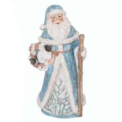 10" Resin Coastal Glitz Santa Figurine - Holding Wreath
