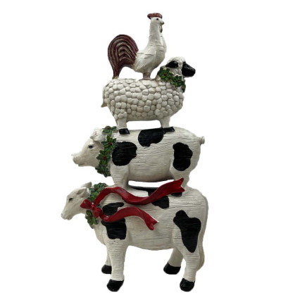 13" Resin Merry Stacked Animals Decor