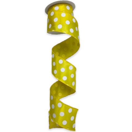 2.5" x 10Y Yellow & White Polka Dot Satin Ribbon