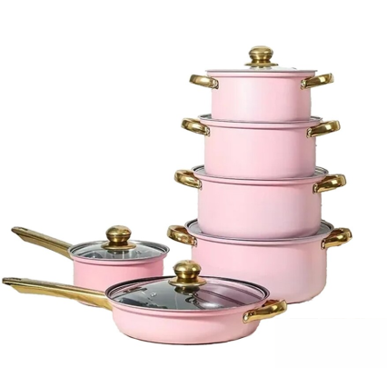 12pc Stainless Steel Cookware Set - Pink