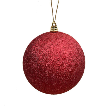 5" Glitter Plastic Ball Ornament - Red