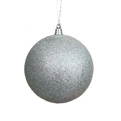 5" Glitter Plastic Ball Ornament - Silver