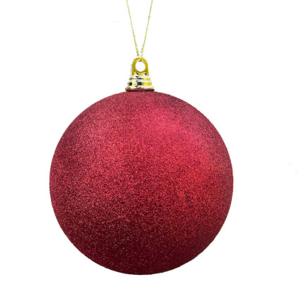 8" Glitter Plastic Ball Ornament - Red