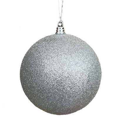 8" Glitter Plastic Ball Ornament - Silver