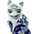 11" Blue & White Chinoiserie Porcelain Cat