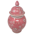 12" Pink & White Chinoiserie Vase with Pointed Knob Lid