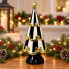 14" Ceramic Black Stripe Gold Bow Tree