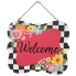 12" Welcome Checkered & Floral Wooden Sign