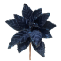 24" Sequin Edged Velvet Poinsettia Stem- Dark Blue