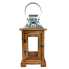 13.5" Wood Lantern with Galvanized Top- Natural