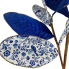 30" Blue and White Chinoiserie Leaf Spray