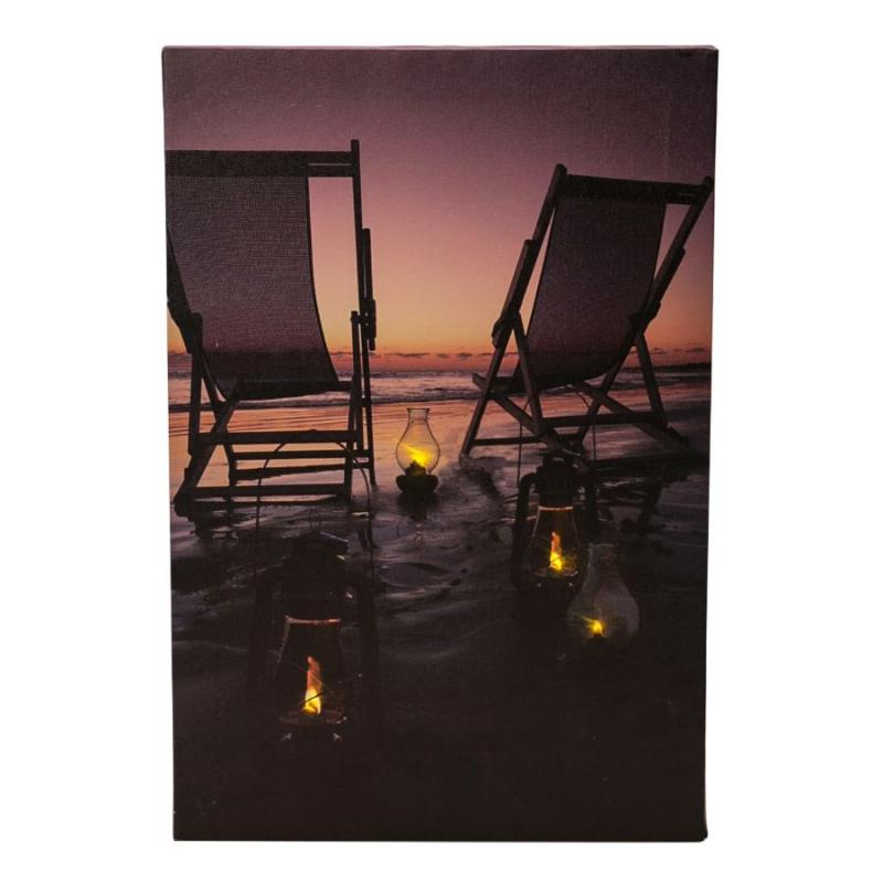 18"H Chairs Ocean View and Lanterns with LED Lights