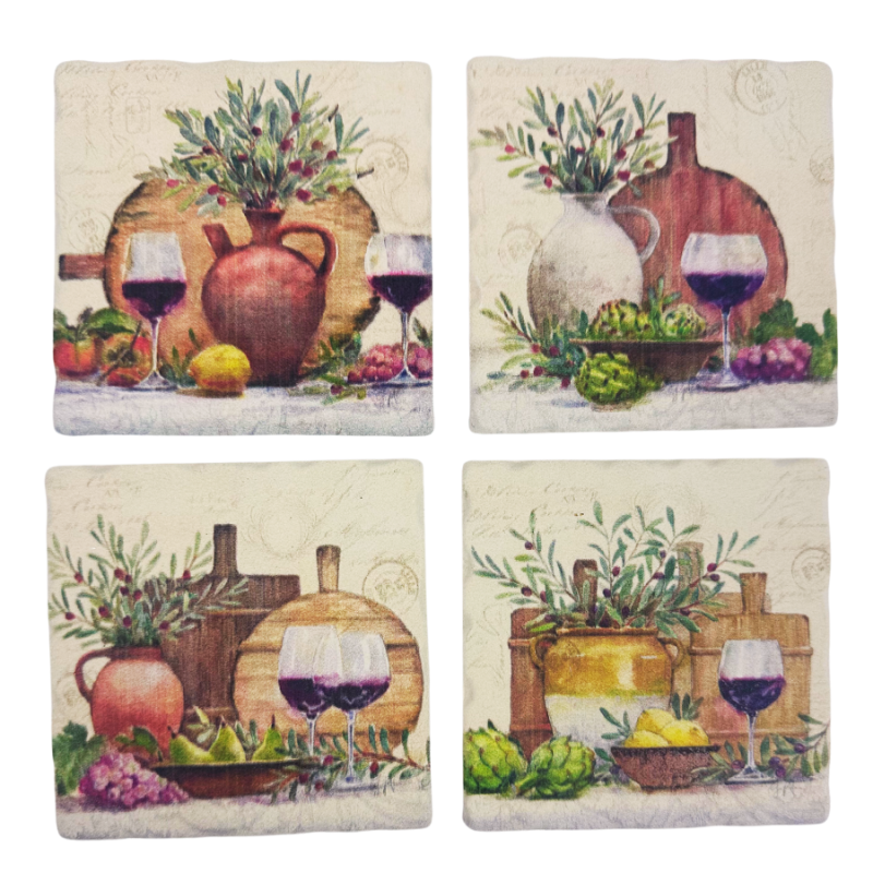 Rustic Wine- 4pc Square Coaster Set