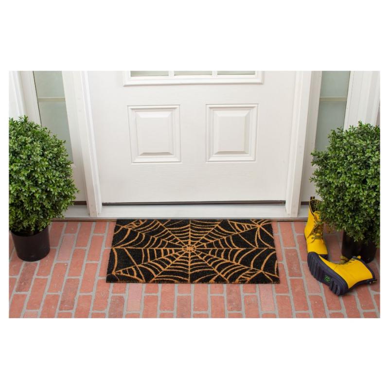 Spider Web on Black Doormat