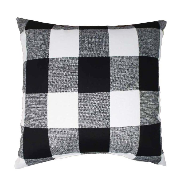 17" Black Buffalo Plaid Outdoor Pillow