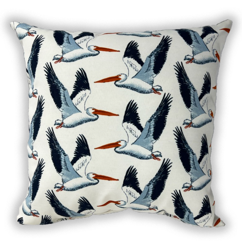 17" Seabirds on White Outdoor Pillow
