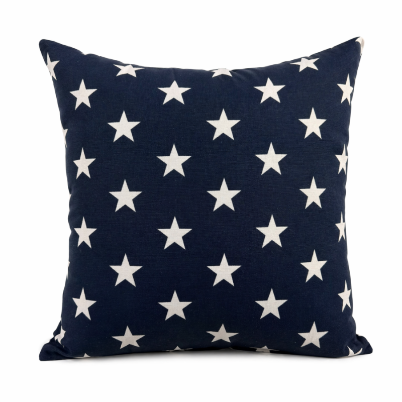 17" White Stars on Navy Outdoor Pillow