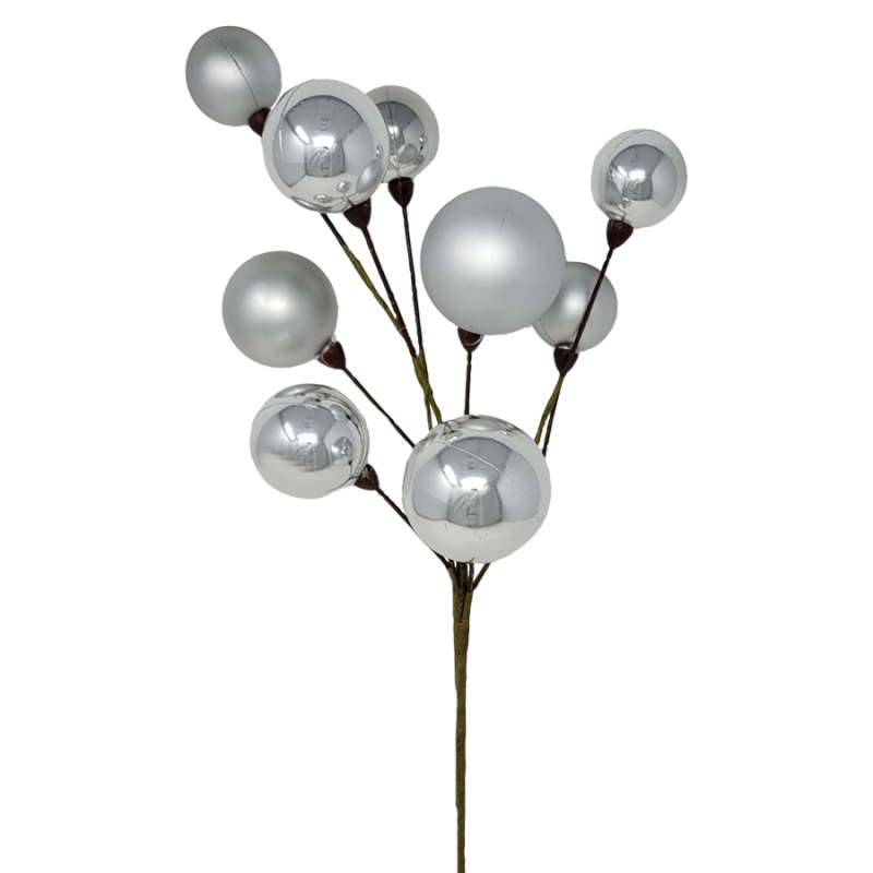 17" Mixed Silver Ball Ornament Pick Ribbon & Craft Accessories
