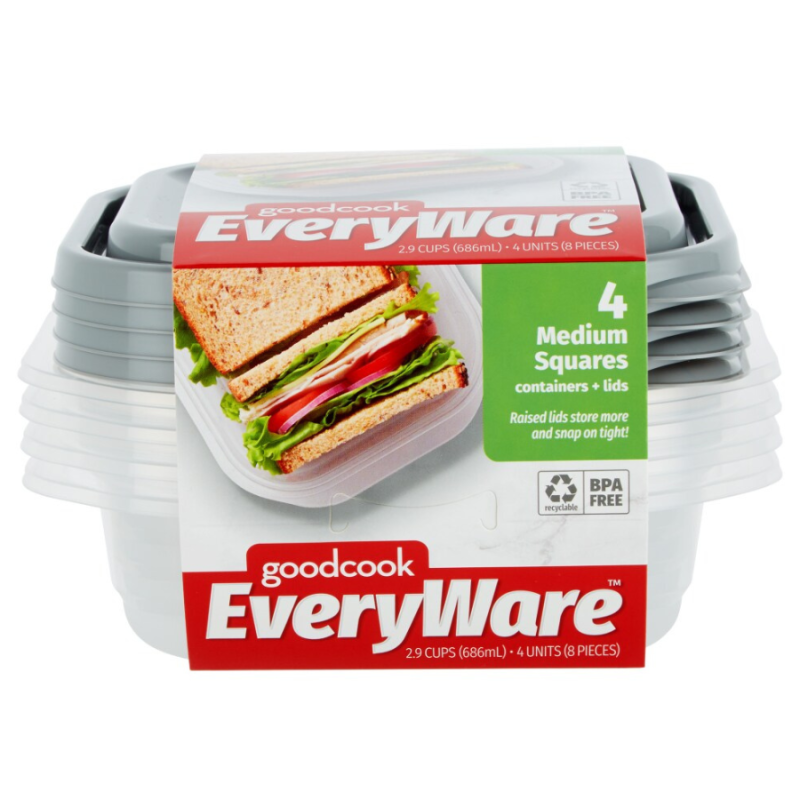4 Medium Square Containers w/ Lids