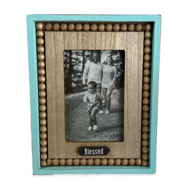 Blessed Blue Wooden Bead Photo Frame