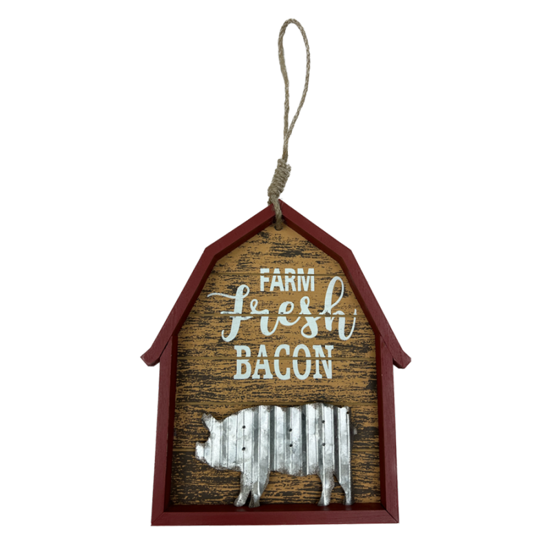 9.5"Hx 8"W Farm Fresh Bacon Barn Shaped Sign
