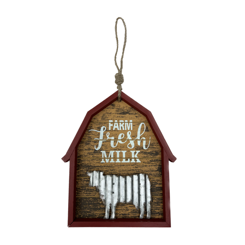 9.5"Hx8"W Farm Fresh Milk Barn Shaped Sign