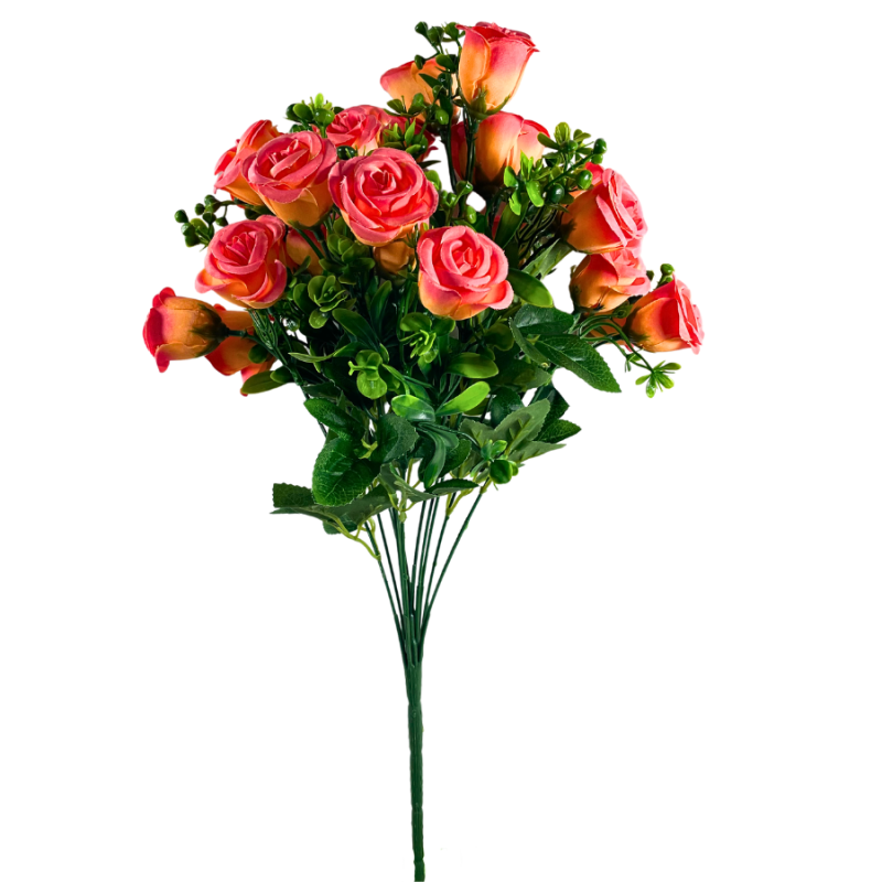 20" Coral Rose & Eucalyptus Bush