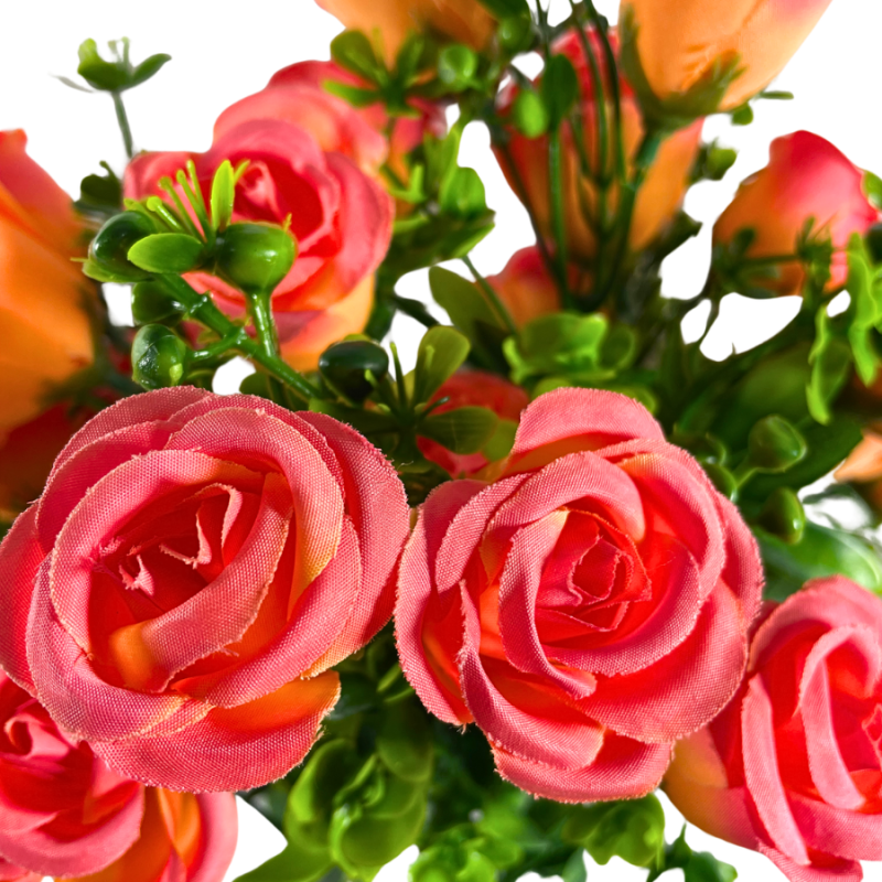 20" Coral Rose & Eucalyptus Bush